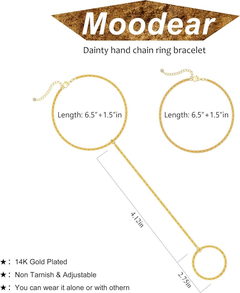Moodear Sterling Silver Dainty Ring Bracelet Hand Chain for Women - 14K Gold Plated/Sterling Silver Layered Adjustable Satellite Bead Paperclip Dot CZ Link Hand Chain Bracelets Non Tarnish Trendy Jewelry Gift - Image 5